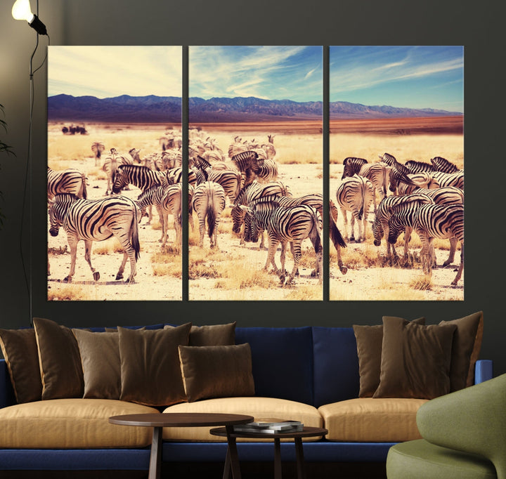 Africa Zebras in the Savannah Canvas Wall Art Print