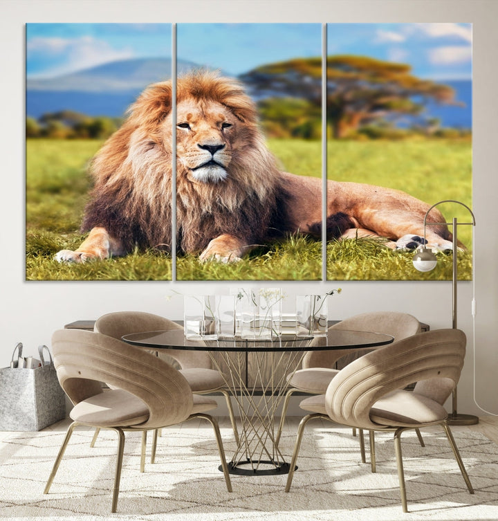 Lion sur Savannah Afrique Wall Art Impression sur toile