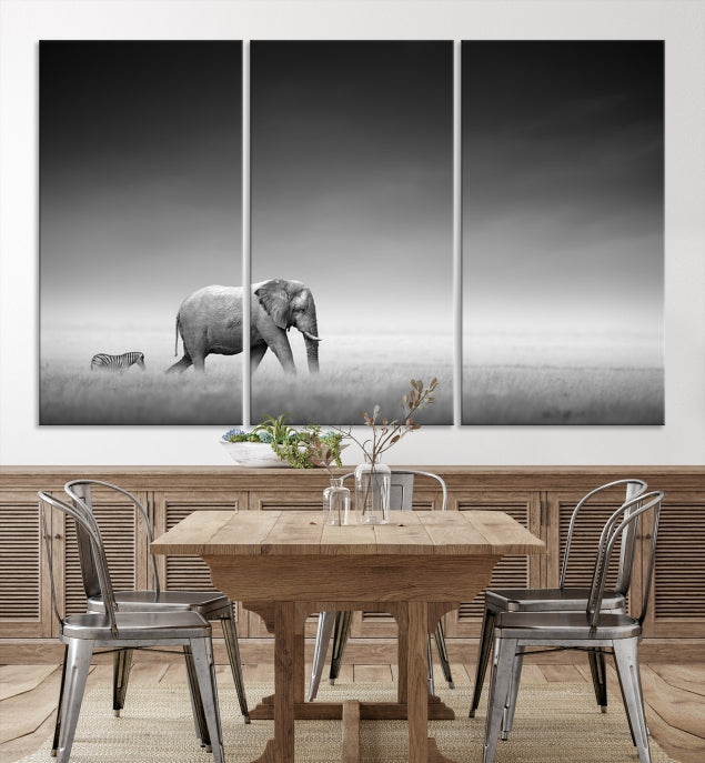 Art mural éléphant et zèbre Impression sur toile