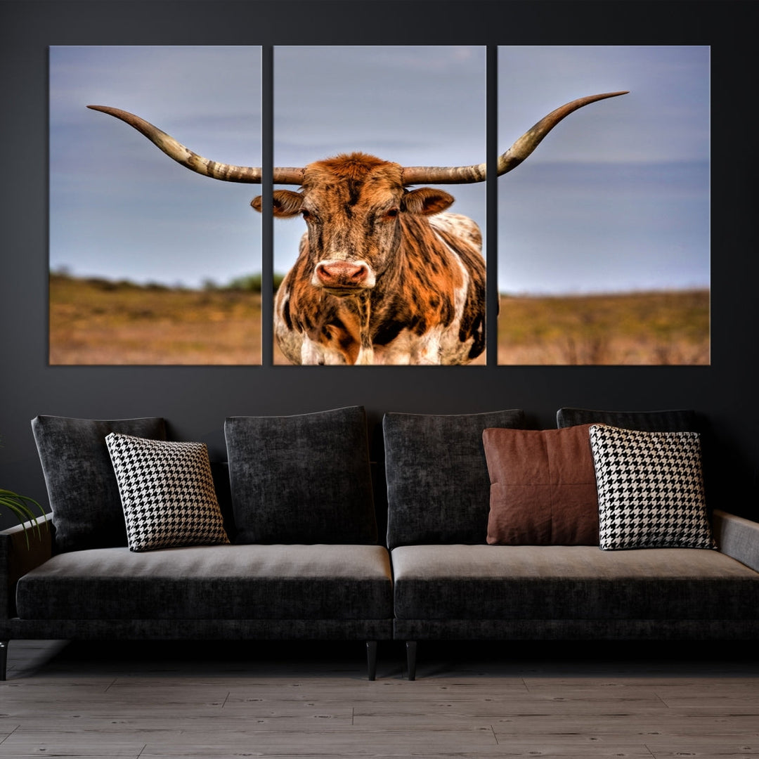 Arte de pared de Texas Longhorn, lienzo de Texas Longhorn, arte de pared extra grande, impresión de lienzo de ganado, arte de ganado, arte de pared de varias piezas