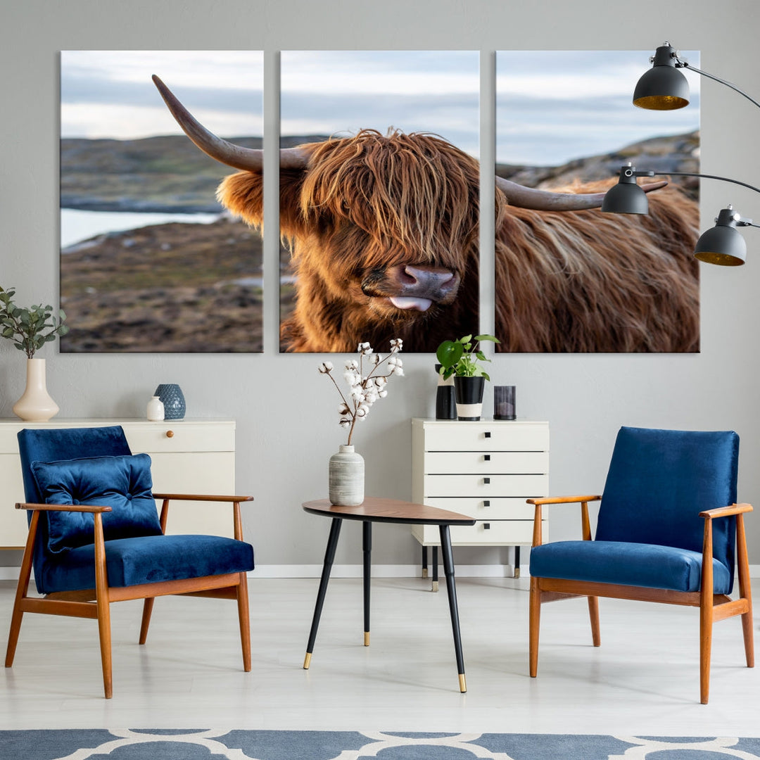 Cuddly Highland Cow Canvas Photo Wall Art Print Highlands Art Cute Animal Wall Art
