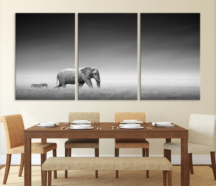 Lienzo decorativo para pared grande con diseño de elefante y cebra