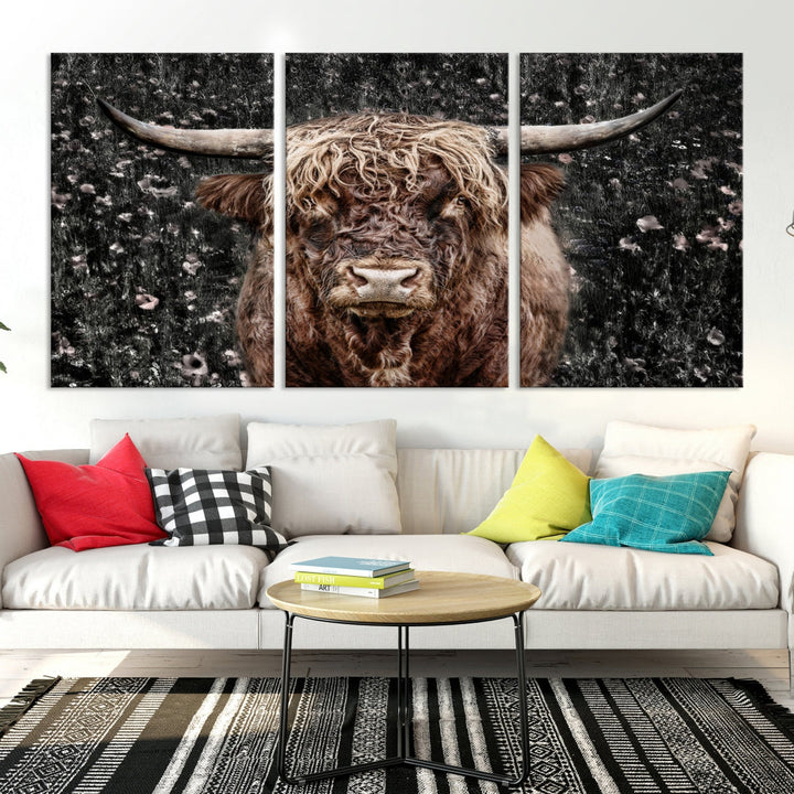 Scottish Highland Cow Cattle Art Print Farmhouse Wall Art Canvas Print