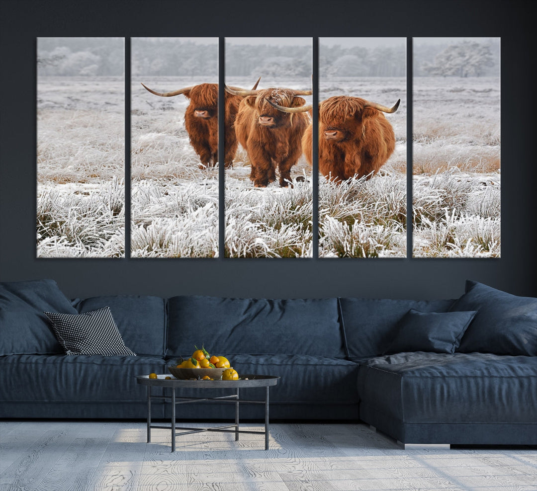 Highland Cows in Snow Canvas Art Highland Cattle Picture Art Farmhouse Art