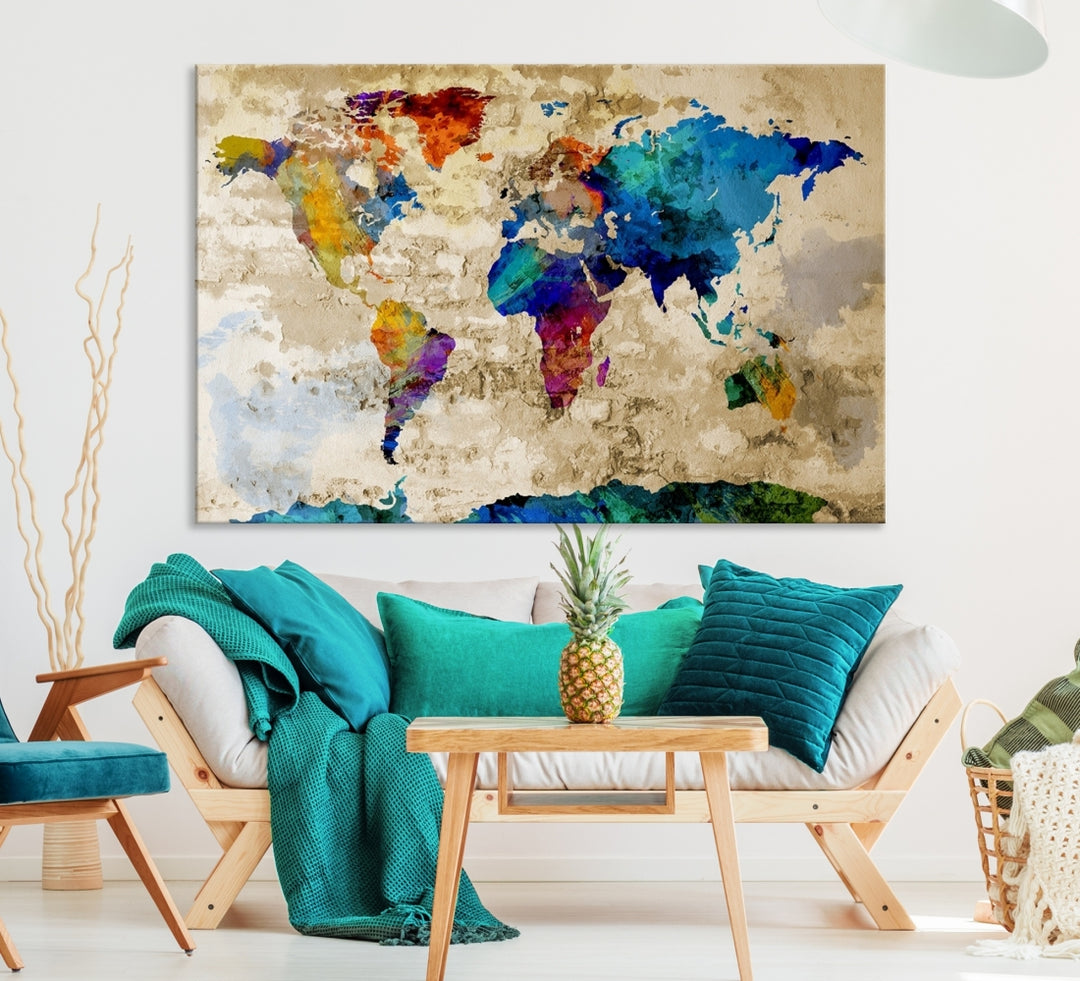 Aquarelle Carte du monde Impression sur toile Carte du monde Art mural Excellent design Excellente idée cadeau
