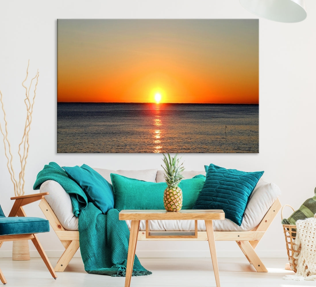 Framed Large Wall Art Canvas Sunset over Sea