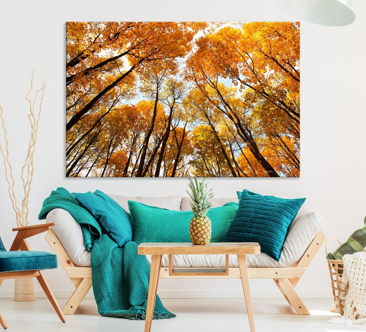 Wall Art Yellow Forest and Sky in Autumn Canvas Print