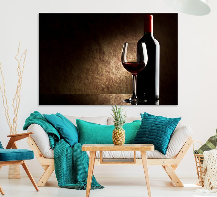 Art mural vigne rouge en verre avec bouteille, impression sur toile, cuisine, café, Restaurant