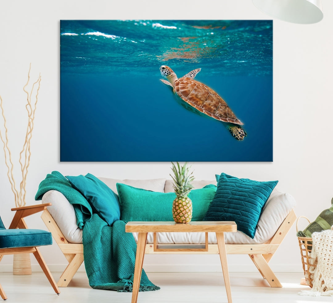 Baby Turtle in Ocean Wall Art Canvas Print