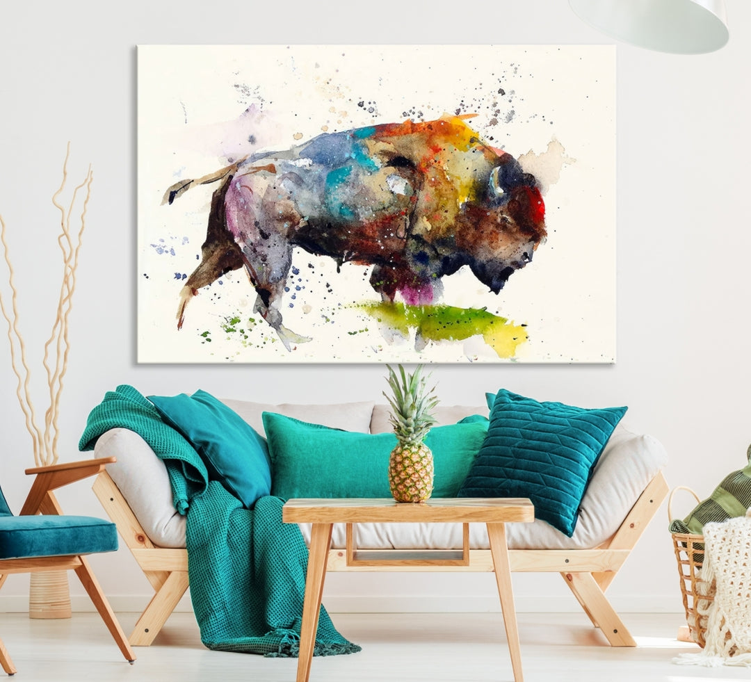 Arte de pared de bisonte acuarela Lienzo