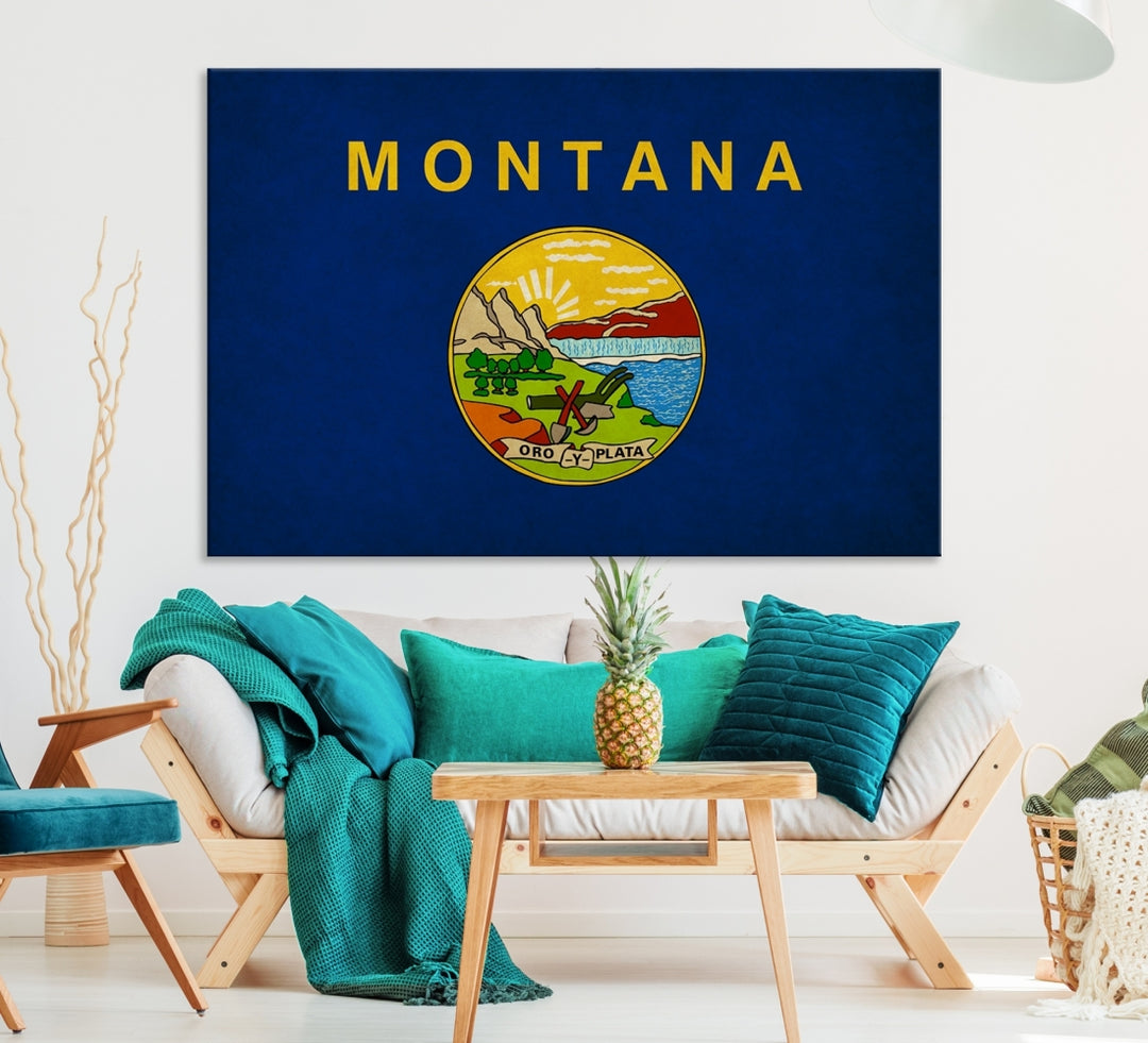 Art mural du drapeau des États du Montana Impression sur toile