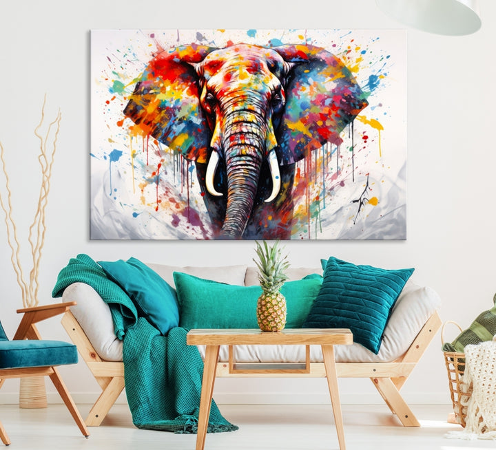 Watercolor Elephant Abstract Wall Art Canvas Print
