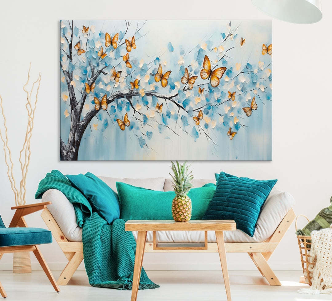 Abstract Trees Butterfly Wall Art Canvas Print Kitchen Wall