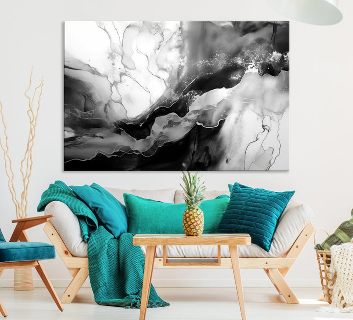 Black White Marble Abstract Wall Art Canvas Print
