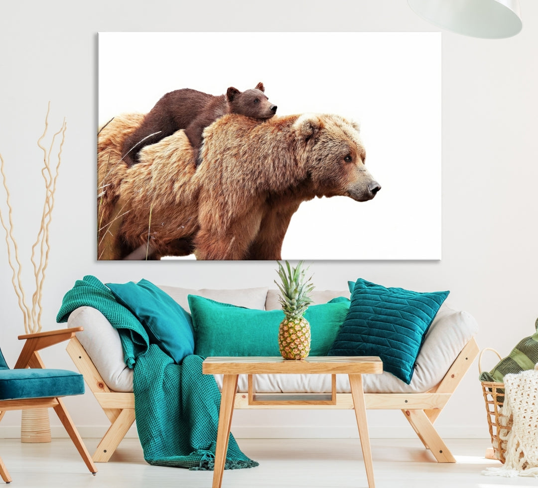 Bear Baby with Mum Wildlife Wall Art Canvas Print