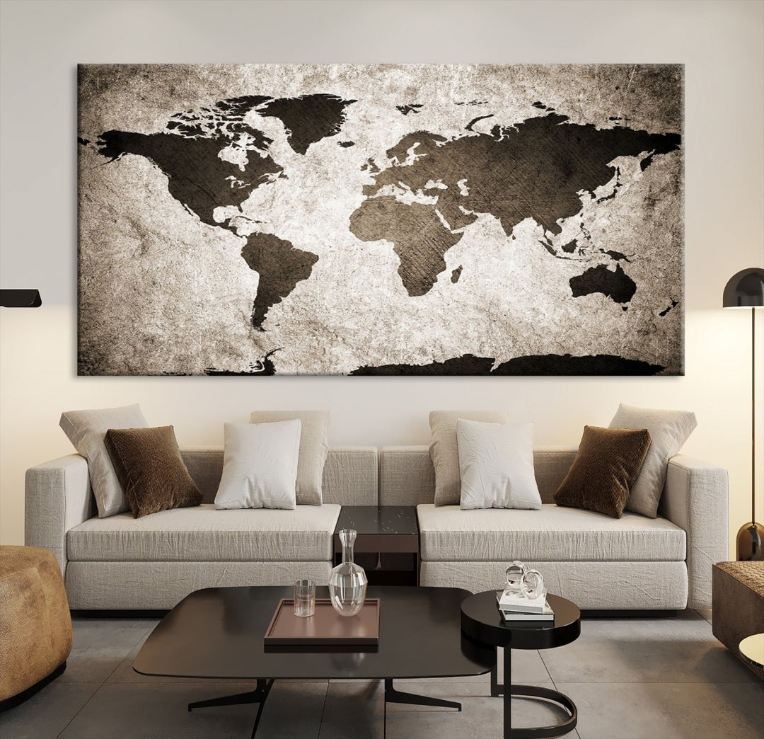 Arte de pared grande Mapa del mundo oscuro sobre fondo claro Lienzo