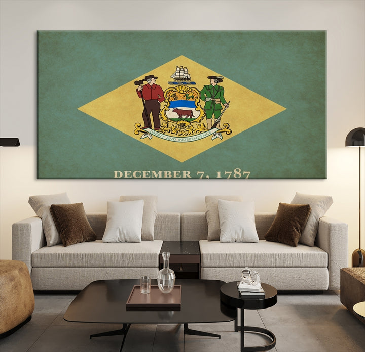 Arte de la pared de la bandera de los estados de Delaware Lienzo