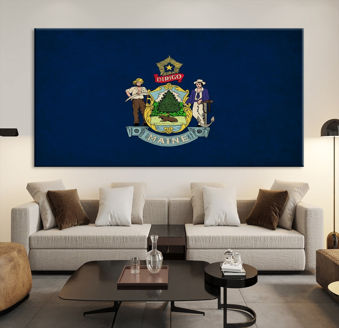 Arte de pared con bandera de los estados de Maine