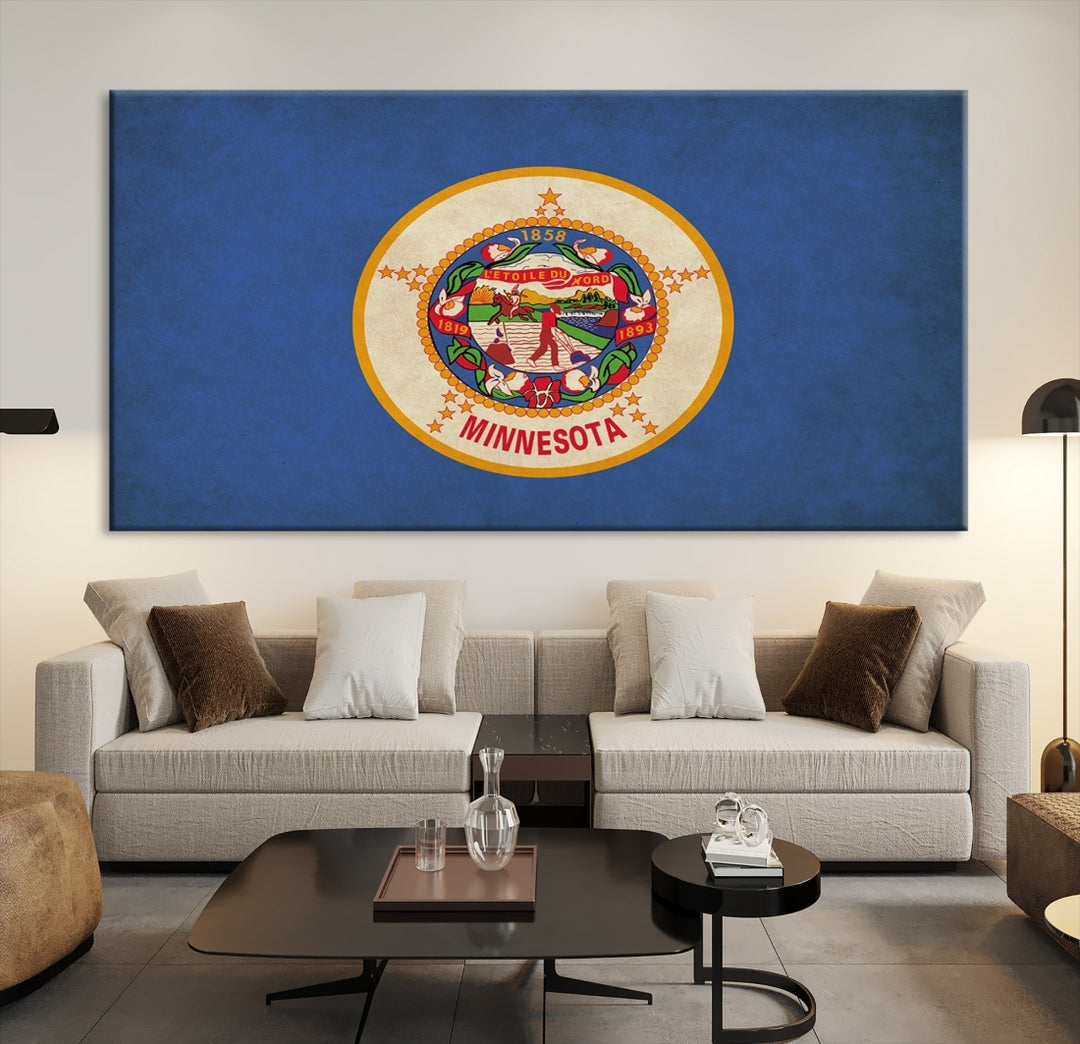 Art mural du drapeau des États du Minnesota Impression sur toile