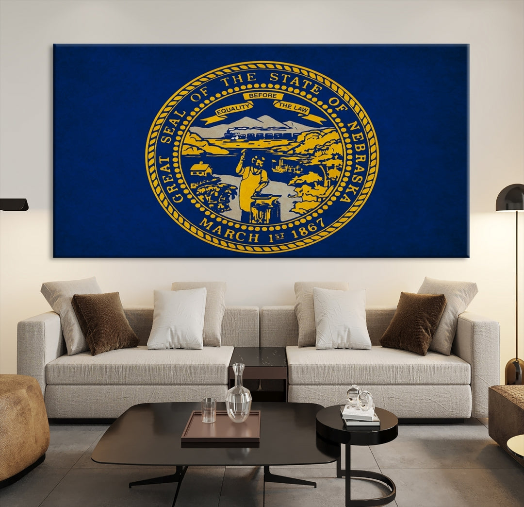 USA Nebreska States Flag Wall Art Canvas Print