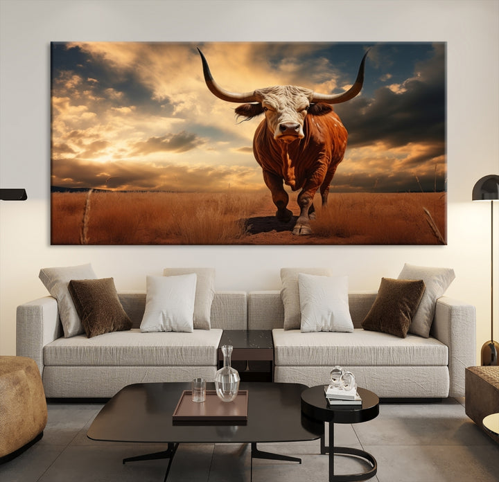 Impression sur toile d’art mural de vache Bighorn, impression sur toile d’animal de vache Longhorn Texas