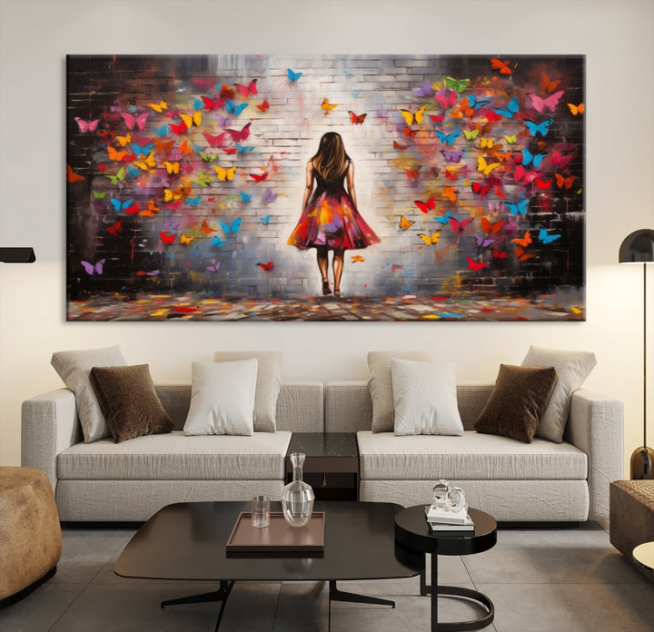 Impresión de la lona del arte de la pared de Graffiti - Impresión de la lona abstracta de Graffiti de la mariposa de la muchacha