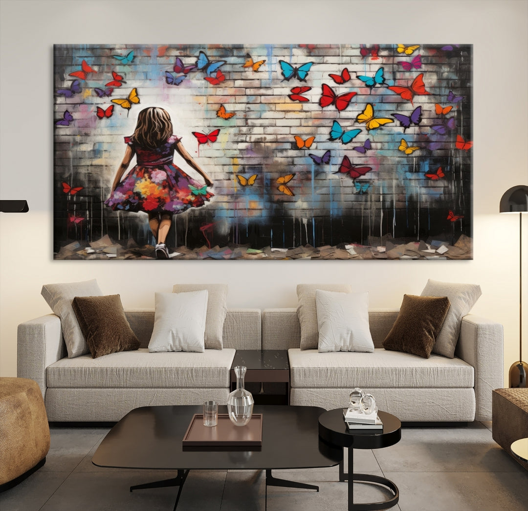 Girl Butterfly Graffiti Abstract Canvas Print