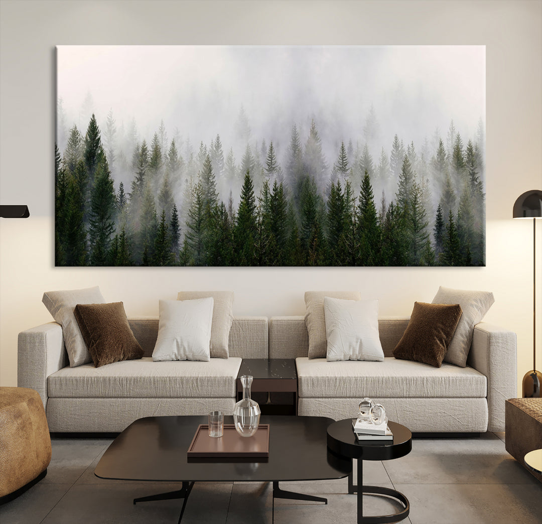Forest Wall Art Canvas Print | Foggy Forest Wall Art | Pine Wood Forest Print