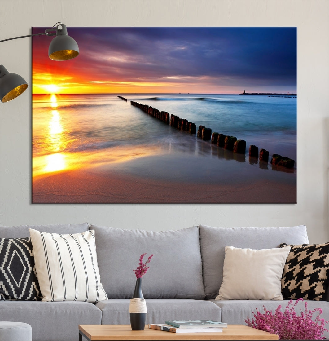 Impression sur toile d'art mural, coucher de soleil coloré, océan, plage, paysage
