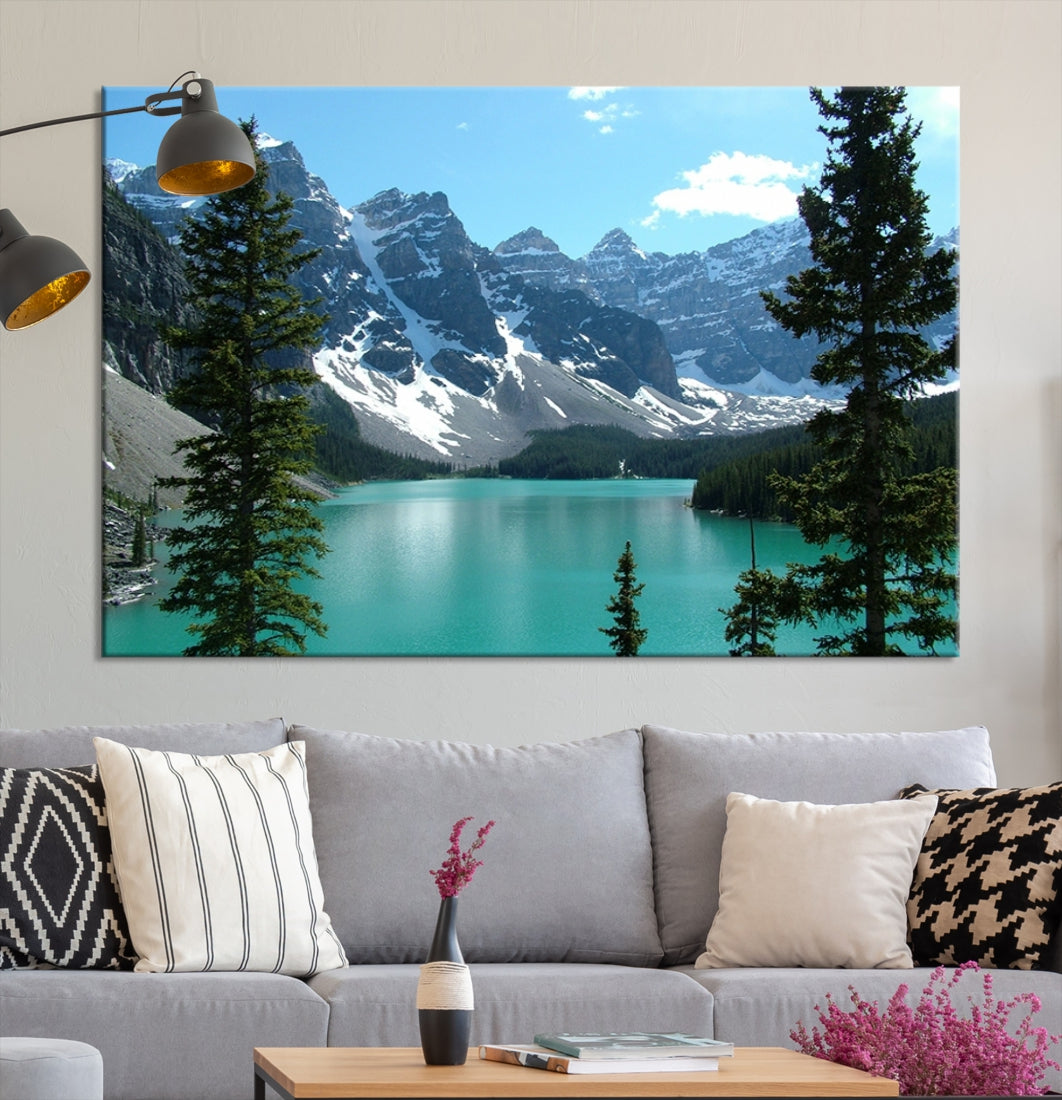 Moraine Lake Framed Streched Canvas Print - Mountain Landscape New Zealand