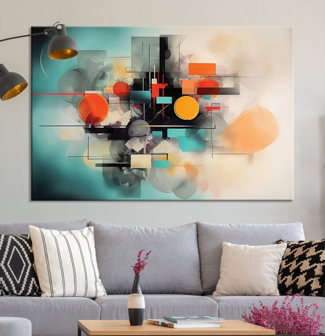 Impresión en lienzo de arte abstracto colorido geométrico para pared, tamaño extragrande