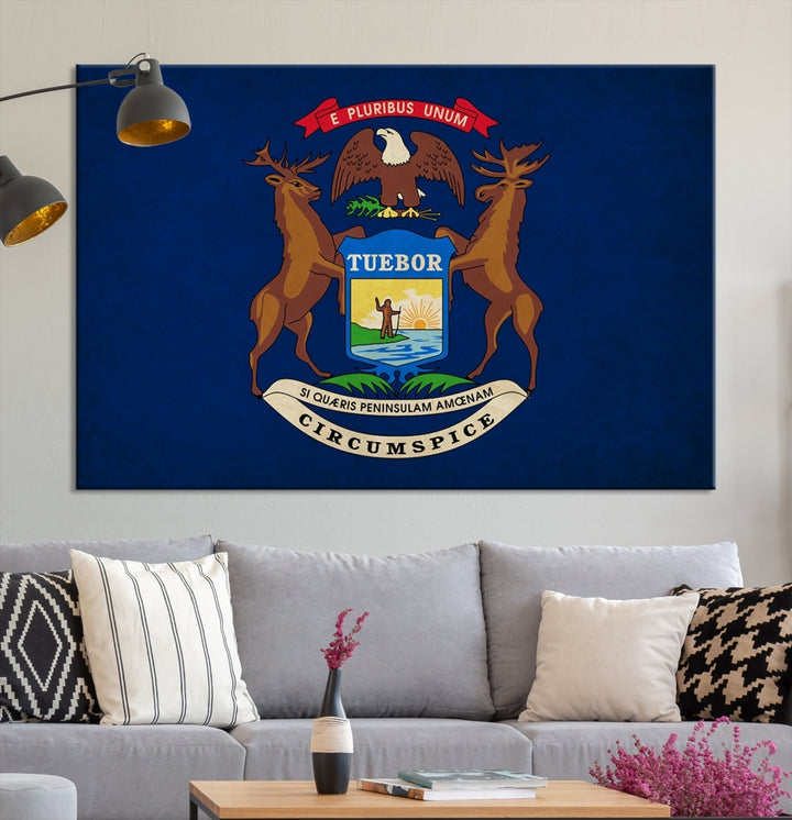 Arte de pared de la bandera de los estados de Michigan