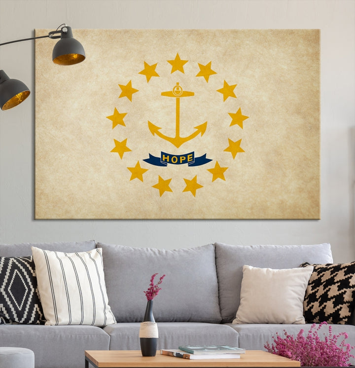 Arte de pared con bandera de los estados de Rhode Island, EE. UU. Lienzo