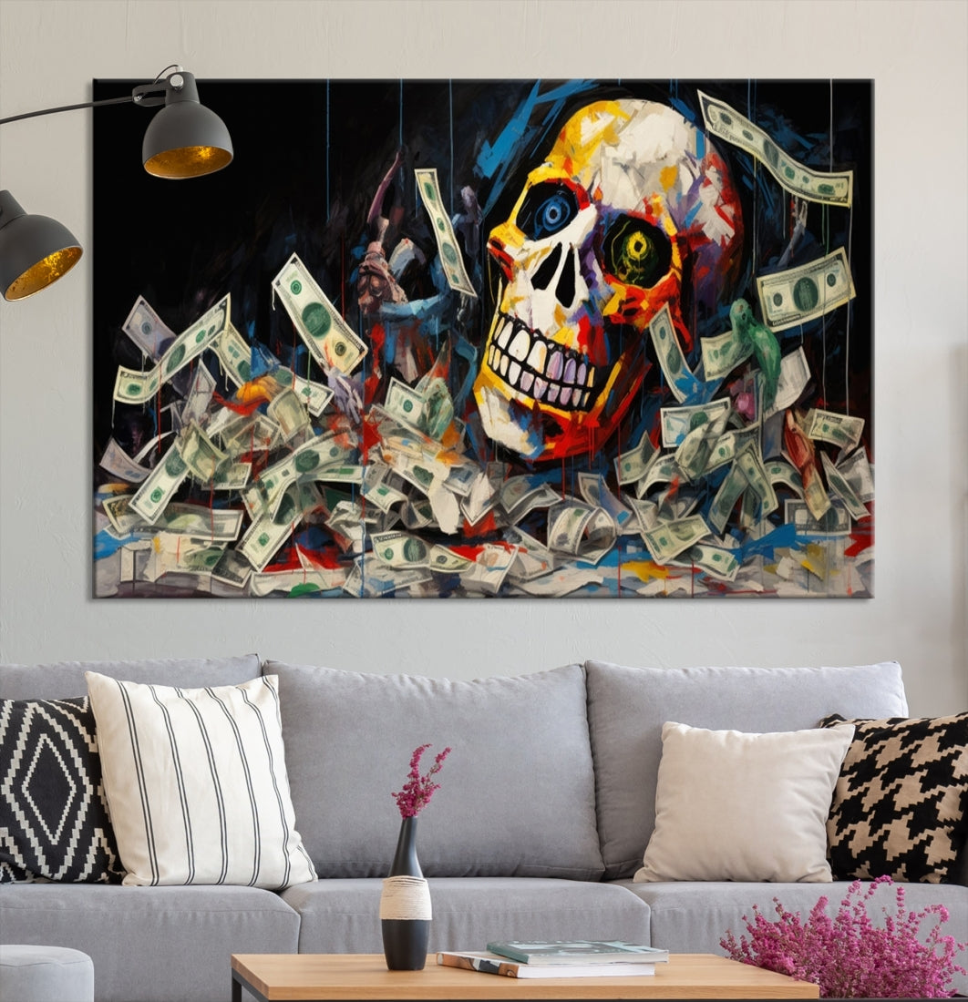 Skull Money Graffiti Abstract Canvas Print