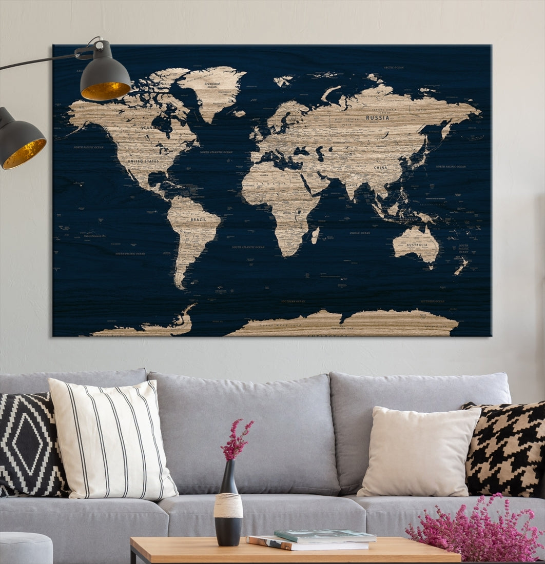 Gran mapa del mundo detallado, arte de pared, impresión en lienzo para sala de estar, comedor, cocina, decoración del hogar y la Oficina