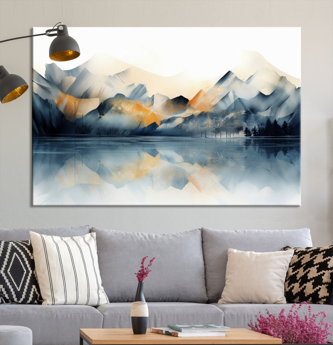 Impresión abstracta de la lona del arte de la pared del lago de la montaña de la acuarela - decoración moderna extra grande enmarcada