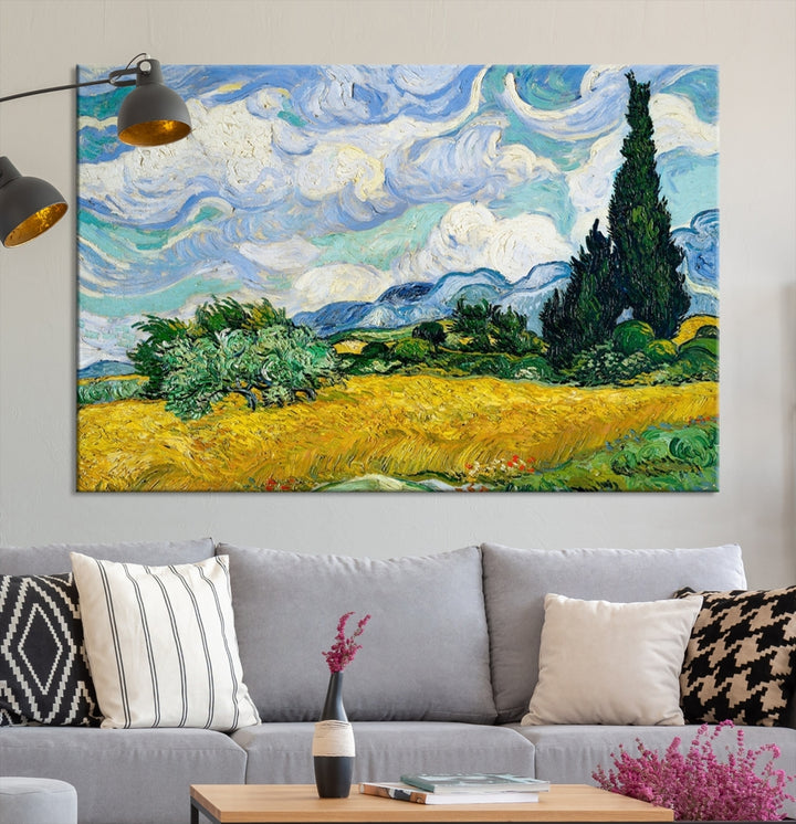 Champ de blé avec cyprès par Van Gogh peinture murale impression sur toile