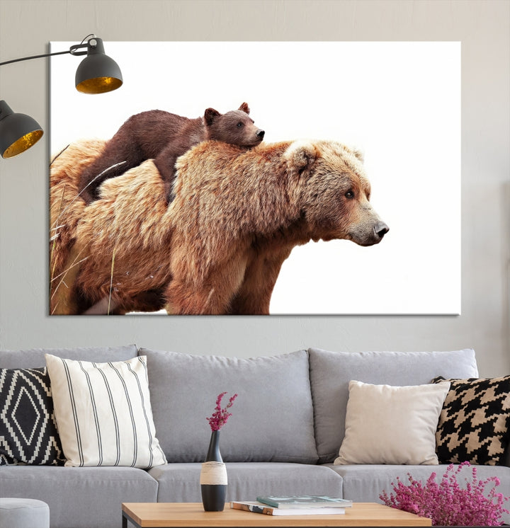 Bear Baby with Mum Wildlife Wall Art Canvas Print