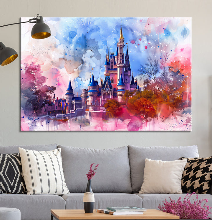 Arte de pared de Disney: Castillo de Cenicienta en acuarela de ensueño Lienzo