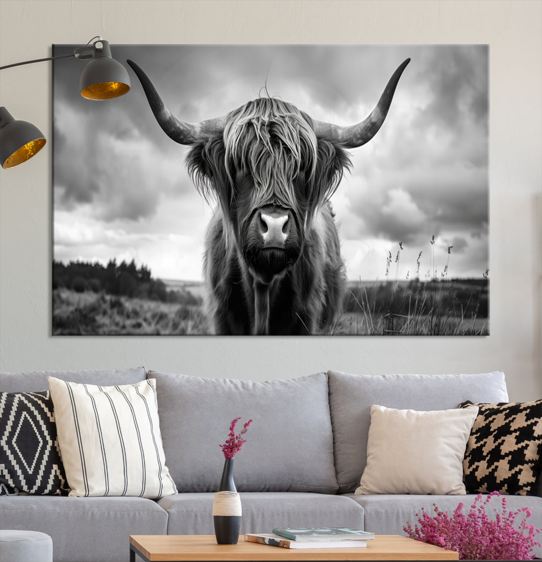 Impression sur toile d’art mural de vache écossaise | Art mural Longhorn | Art mural animalier Bighorn