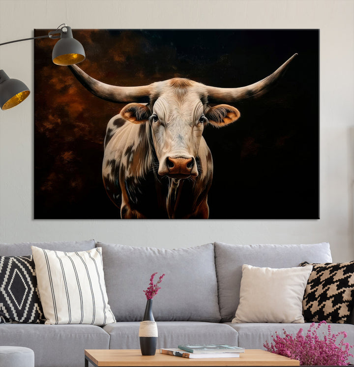 Texas Cow Longhorn Wall Art Impression sur toile