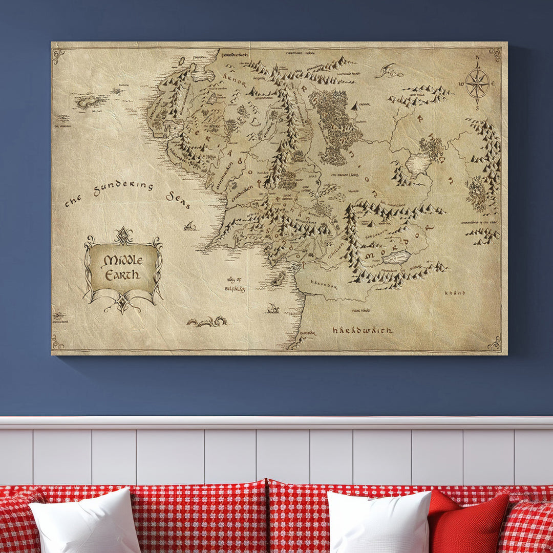 Lord Of The Rings Middle Earth Map Wall Art Canvas Print