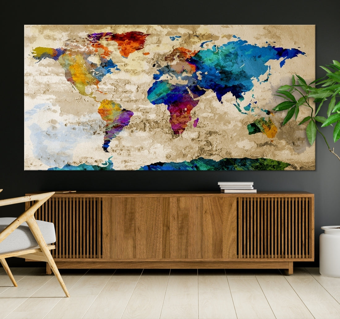 Watercolor World Map Canvas Print Large World Map Wall Art Great Design Great Gift Idea