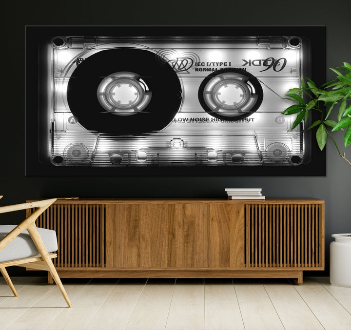 Shining Audio Cassette Música retro Gran pared arte lienzo impresión para sala de estar, impresión de lienzo de casete de audio, arte de pared de música retro