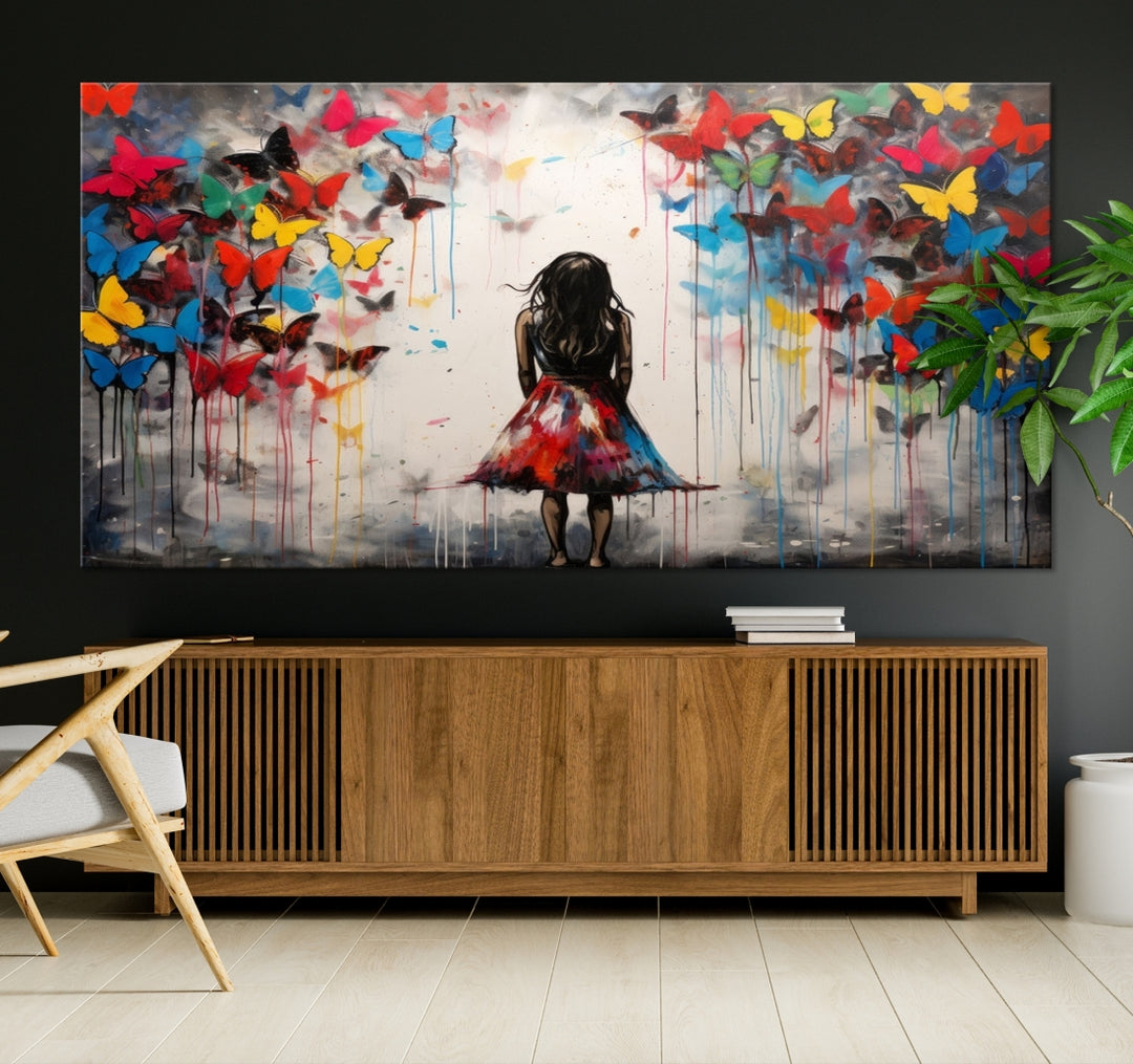 98564 - Impresión en lienzo para pared con graffiti - Impresión en lienzo abstracta con graffiti de mariposa y niña