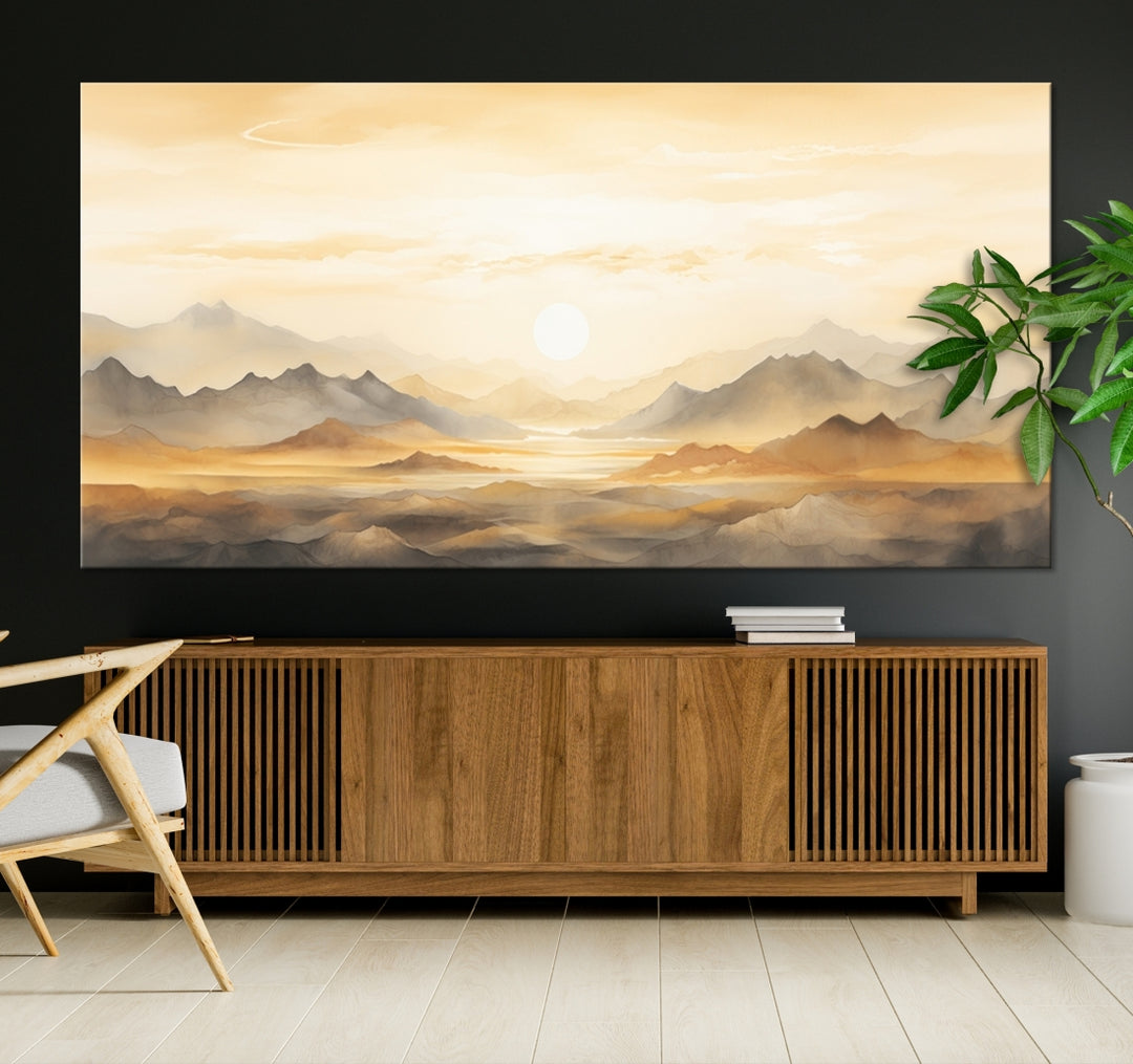 Impresión abstracta de lienzo de arte de pared de montaña - Decoración moderna extra grande enmarcada - Decoración minimalista de arte de pared
