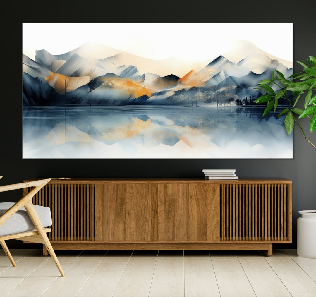 Impresión abstracta de la lona del arte de la pared del lago de la montaña de la acuarela - decoración moderna extra grande enmarcada