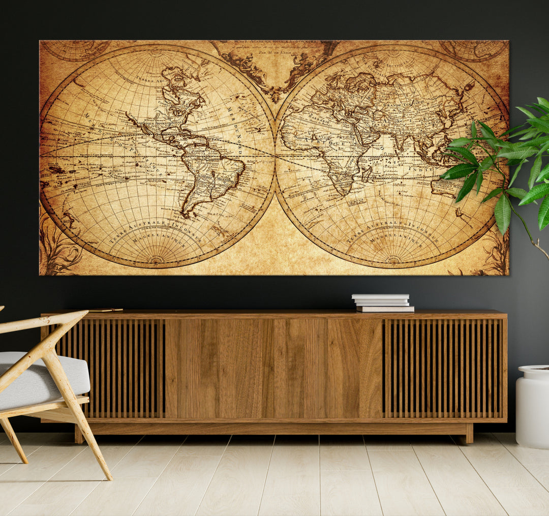 91276 - Industrial detallado Push Pin Travel Map World -3 Panel Set, Push Pin Map World, Mapa de lienzo, Arte de pared grande, Arte industrial, Arte de mapa mundial