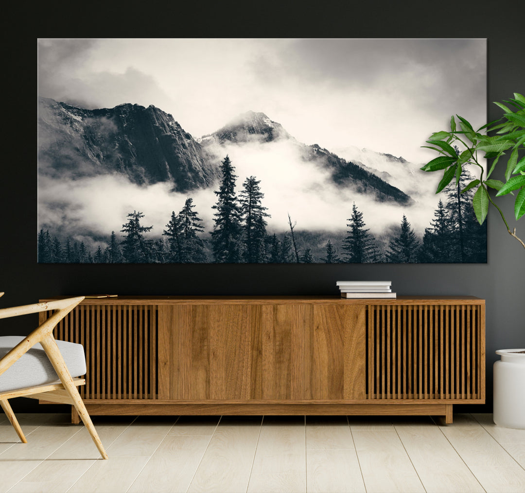 Lienzo de montañas Montañas en blanco y negro Arte de pared Gran Montaña Parque Nacional Banff Paisaje Arte Naturaleza Fotografía Impresión Multi Panel Arte de pared