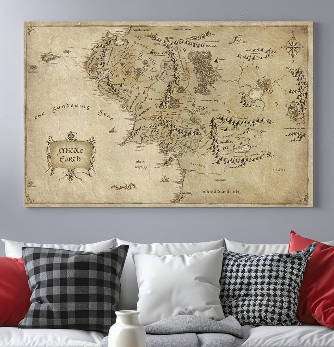 Lord Of The Rings Middle Earth Map Wall Art Canvas Print